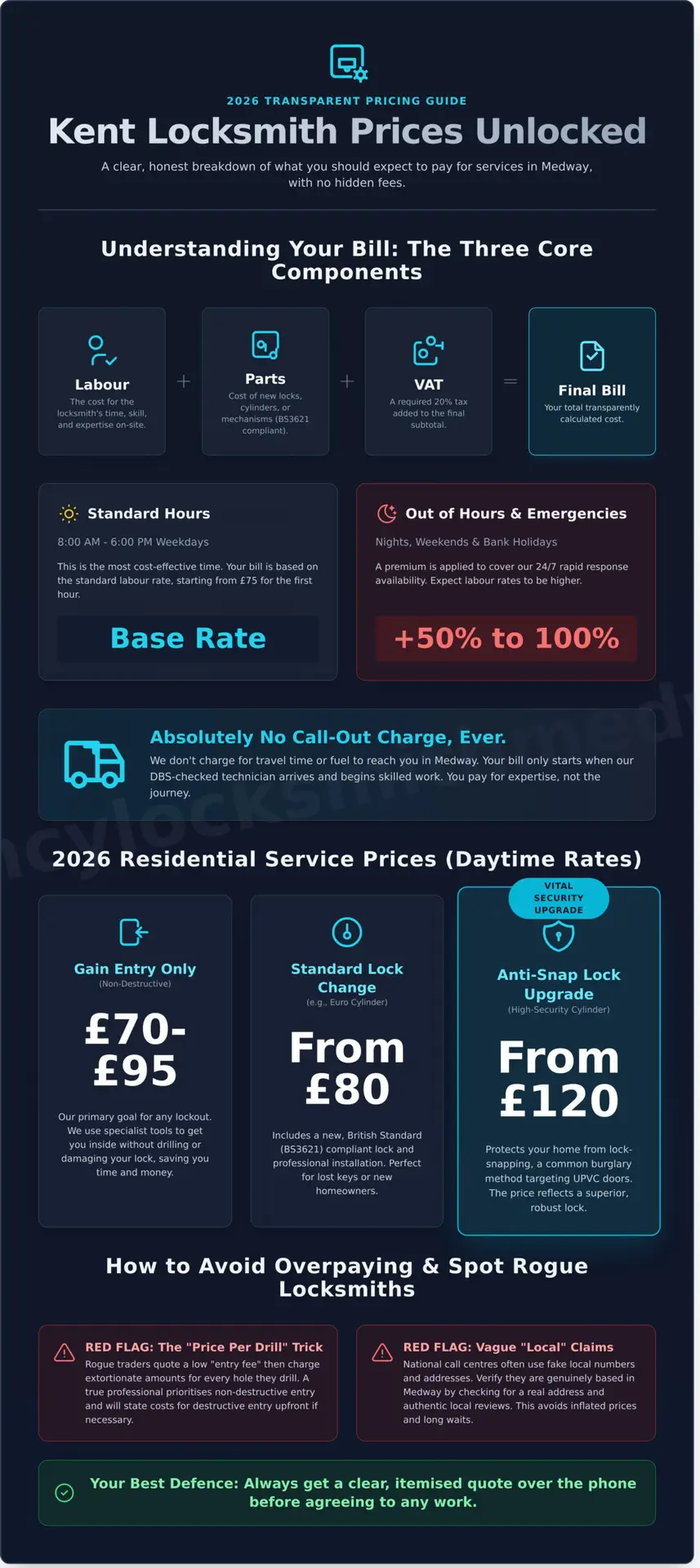 Locksmith Prices in Kent: 2026 Guide to Medway Service Costs - Infographic